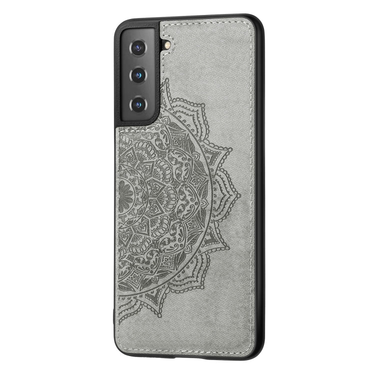 For Samsung Galaxy S21 5G Mandala Embossed Cloth Cover PC + TPU Mobile Phone Case with Magnetic Function and Hand Strap
