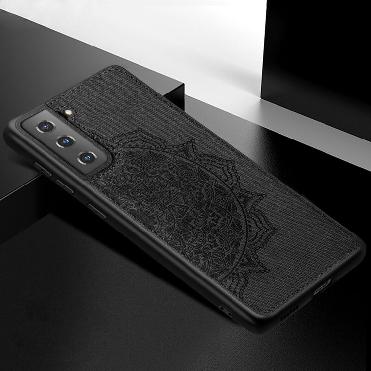 For Samsung Galaxy S21 Plus  5G Mandala Embossed Cloth Cover PC + TPU Mobile Phone Case with Magnetic Function and Hand Strap