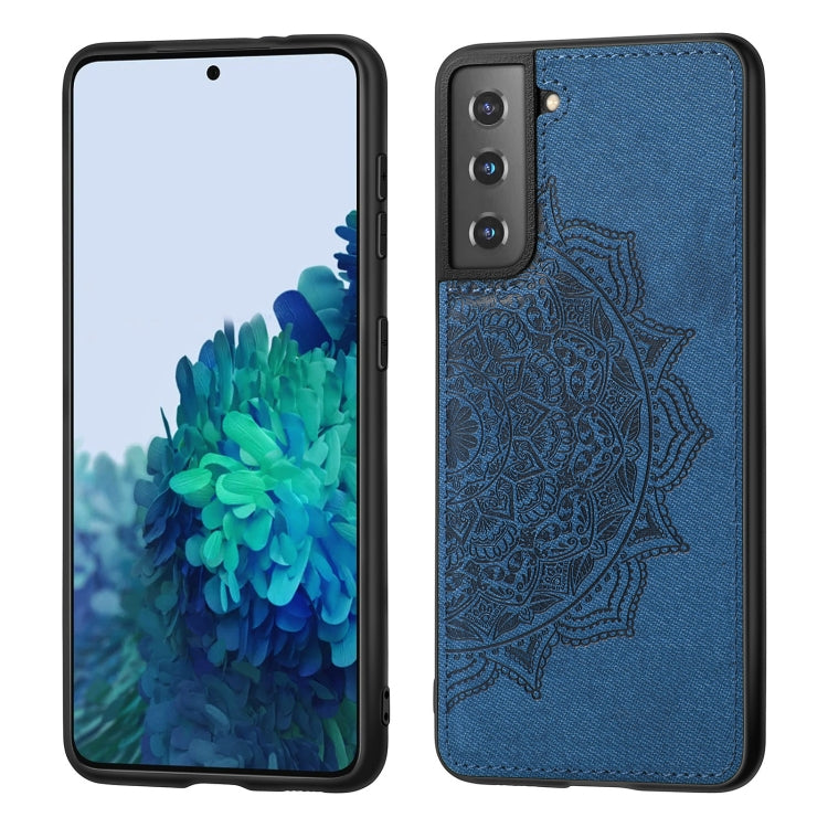 For Samsung Galaxy S21 Plus  5G Mandala Embossed Cloth Cover PC + TPU Mobile Phone Case with Magnetic Function and Hand Strap