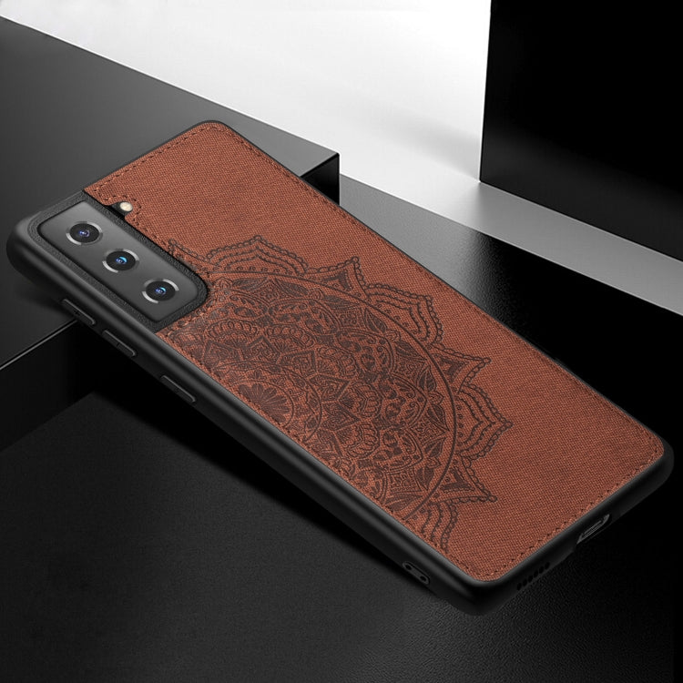 For Samsung Galaxy S21 Plus  5G Mandala Embossed Cloth Cover PC + TPU Mobile Phone Case with Magnetic Function and Hand Strap