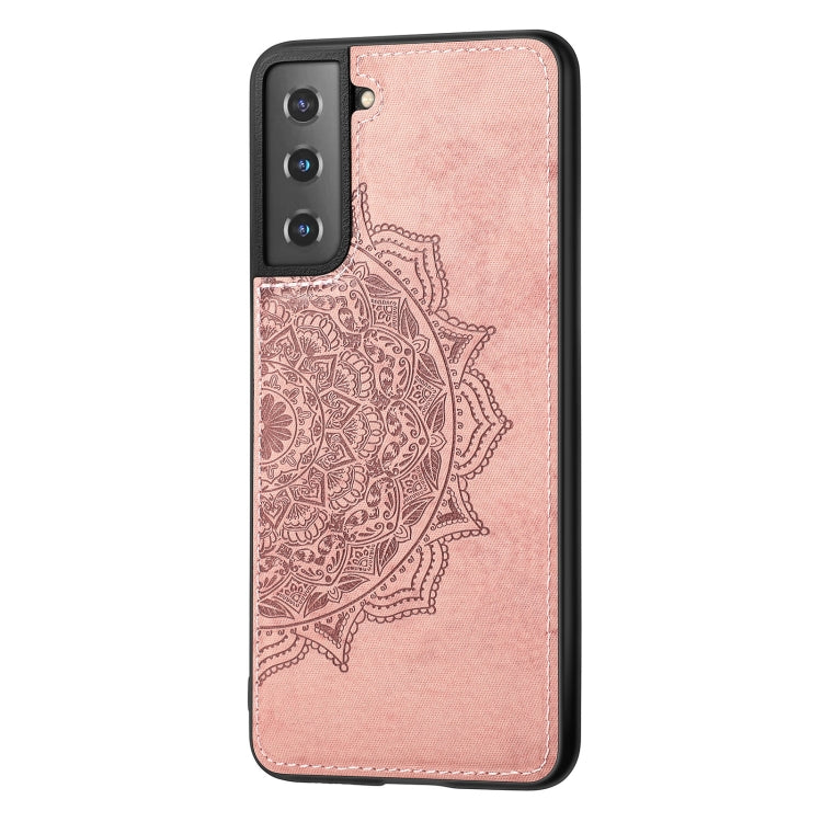 For Samsung Galaxy S21 Plus  5G Mandala Embossed Cloth Cover PC + TPU Mobile Phone Case with Magnetic Function and Hand Strap