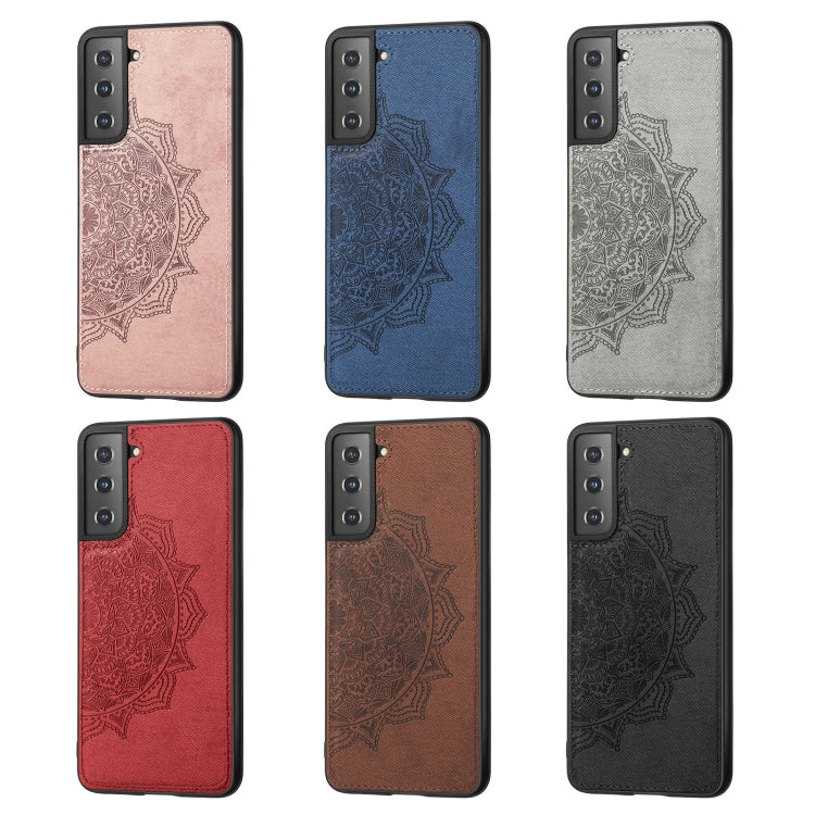 For Samsung Galaxy S21 Plus  5G Mandala Embossed Cloth Cover PC + TPU Mobile Phone Case with Magnetic Function and Hand Strap