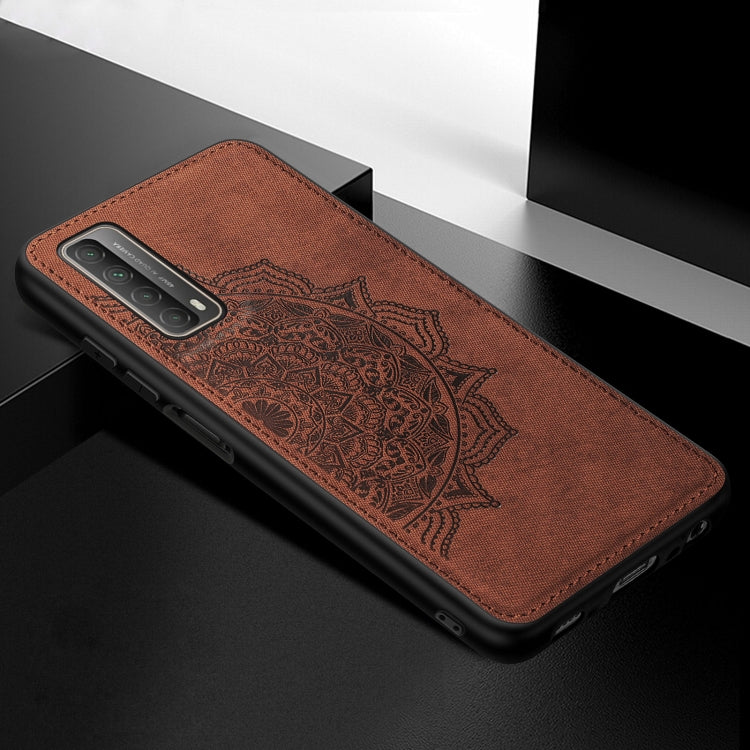 For Huawei Y7A / P Smart 2021 Mandala Embossed Cloth Cover PC + TPU Mobile Phone Case with Magnetic Function and Hand Strap