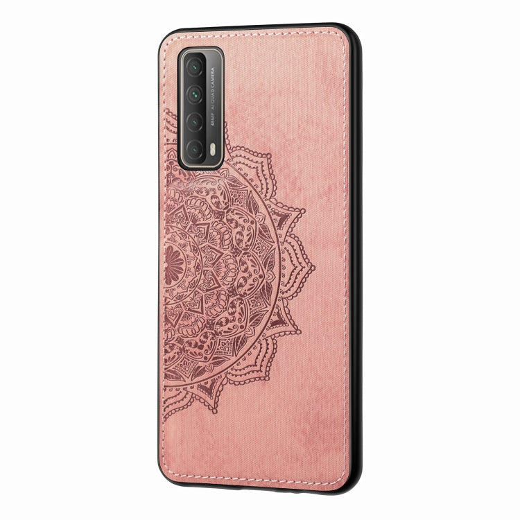 For Huawei Y7A / P Smart 2021 Mandala Embossed Cloth Cover PC + TPU Mobile Phone Case with Magnetic Function and Hand Strap
