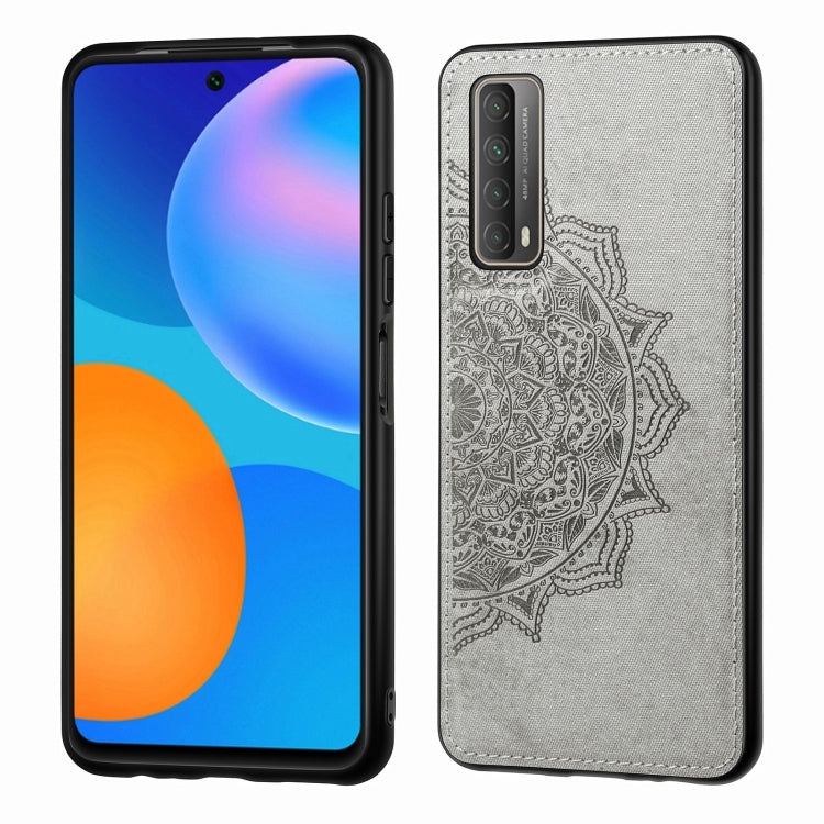 For Huawei Y7A / P Smart 2021 Mandala Embossed Cloth Cover PC + TPU Mobile Phone Case with Magnetic Function and Hand Strap
