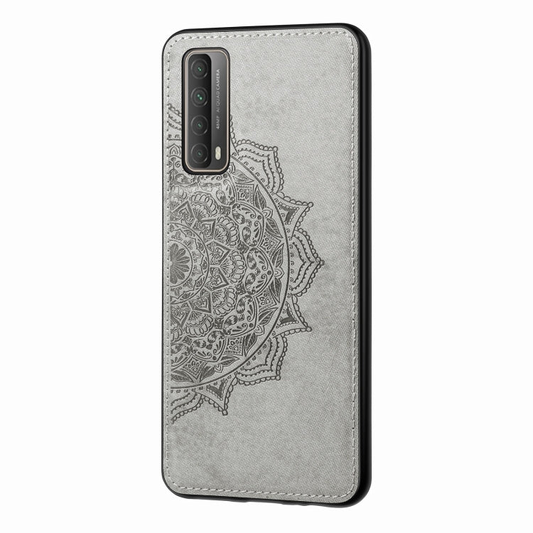 For Huawei Y7A / P Smart 2021 Mandala Embossed Cloth Cover PC + TPU Mobile Phone Case with Magnetic Function and Hand Strap