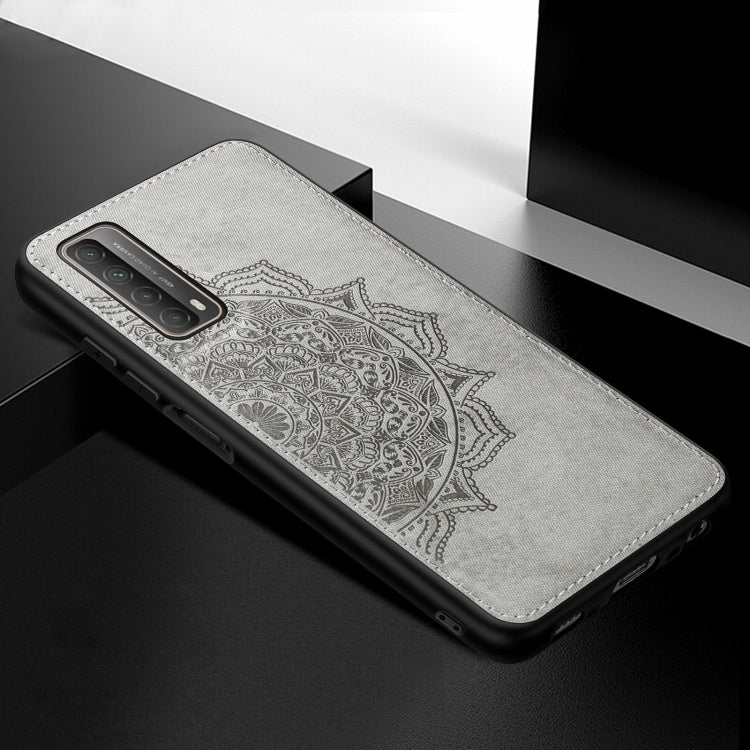 For Huawei Y7A / P Smart 2021 Mandala Embossed Cloth Cover PC + TPU Mobile Phone Case with Magnetic Function and Hand Strap