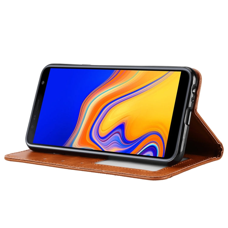 Knead Skin Texture Horizontal Flip Leather Case for Galaxy J4+, with Photo Frame & Holder & Card Slots & Wallet