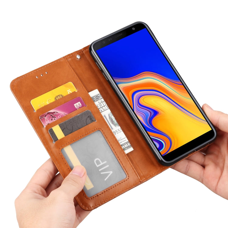 Knead Skin Texture Horizontal Flip Leather Case for Galaxy J4+, with Photo Frame & Holder & Card Slots & Wallet
