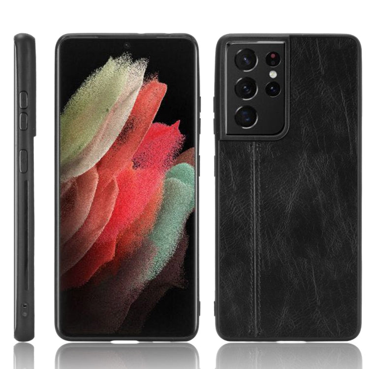 For Samsung Galaxy S21 Ultra 5G Shockproof Sewing Cow Pattern Skin PC + PU + TPU Case