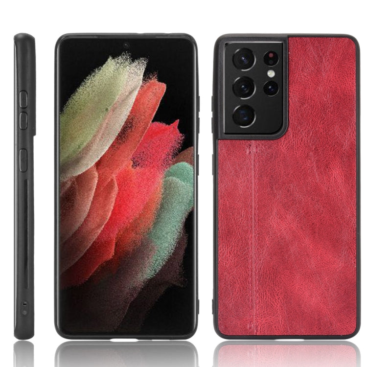 For Samsung Galaxy S21 Ultra 5G Shockproof Sewing Cow Pattern Skin PC + PU + TPU Case