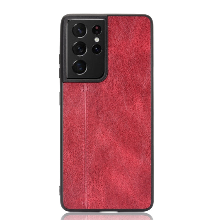 For Samsung Galaxy S21 Ultra 5G Shockproof Sewing Cow Pattern Skin PC + PU + TPU Case