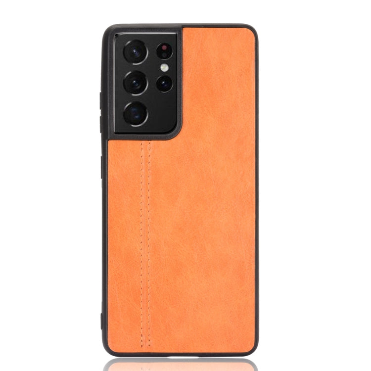 For Samsung Galaxy S21 Ultra 5G Shockproof Sewing Cow Pattern Skin PC + PU + TPU Case