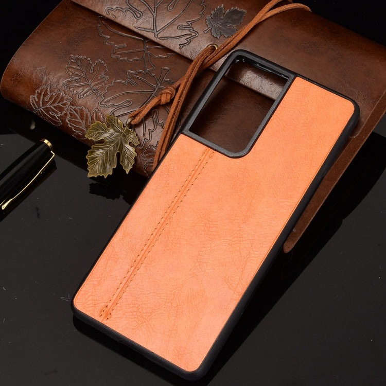For Samsung Galaxy S21 Ultra 5G Shockproof Sewing Cow Pattern Skin PC + PU + TPU Case