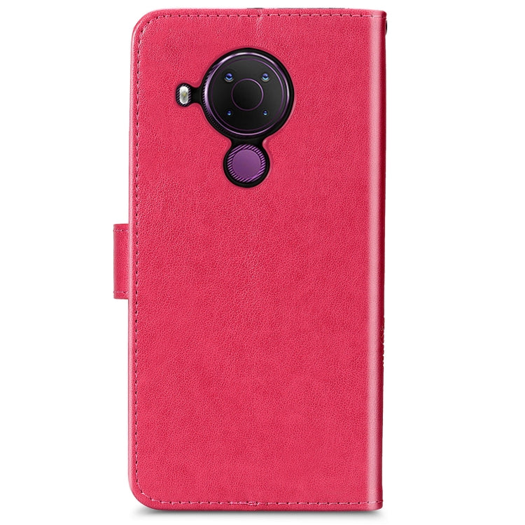 For Nokia 5.4 Four-leaf Clasp Embossed Buckle Mobile Phone Protection Leather Case with Lanyard & Card Slot & Wallet & Bracket Function