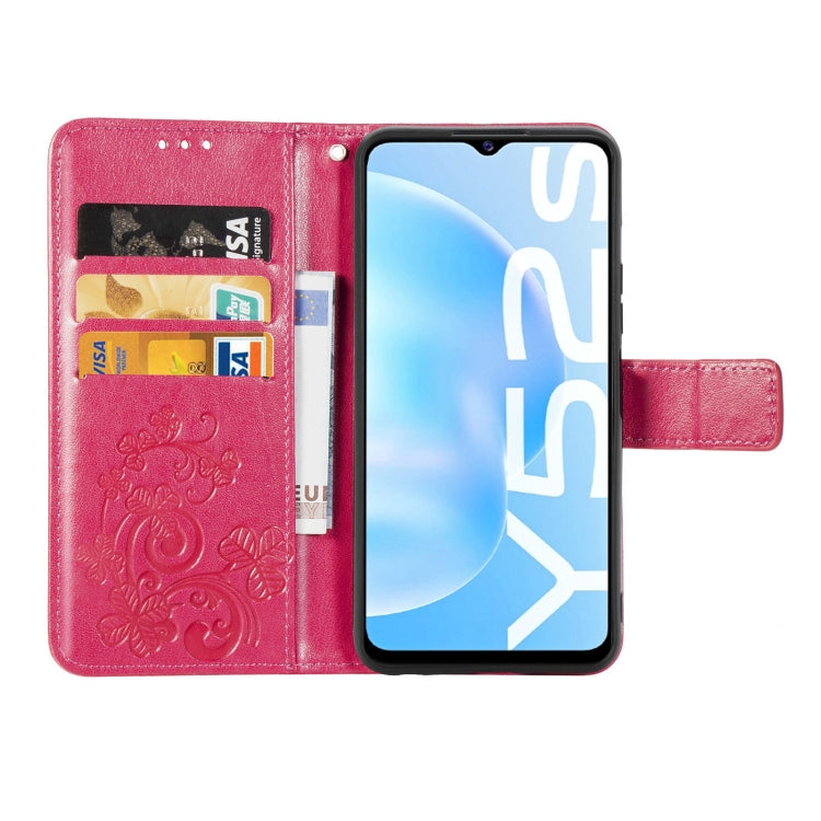 For vivo Y52s Four-leaf Clasp Embossed Buckle Mobile Phone Protection Leather Case with Lanyard & Card Slot & Wallet & Bracket Function