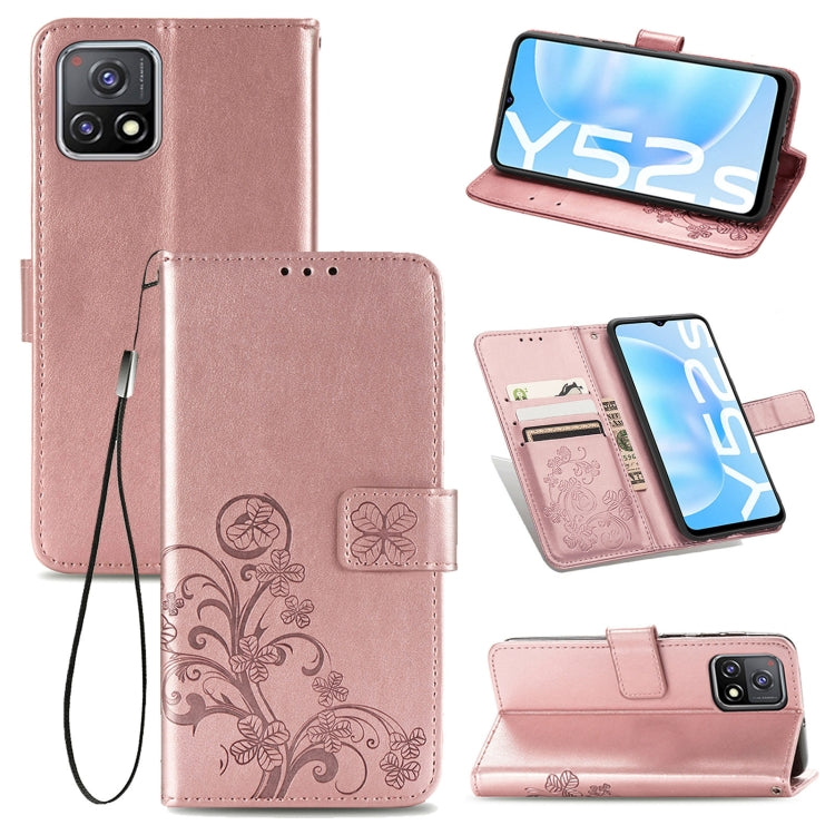 For vivo Y52s Four-leaf Clasp Embossed Buckle Mobile Phone Protection Leather Case with Lanyard & Card Slot & Wallet & Bracket Function