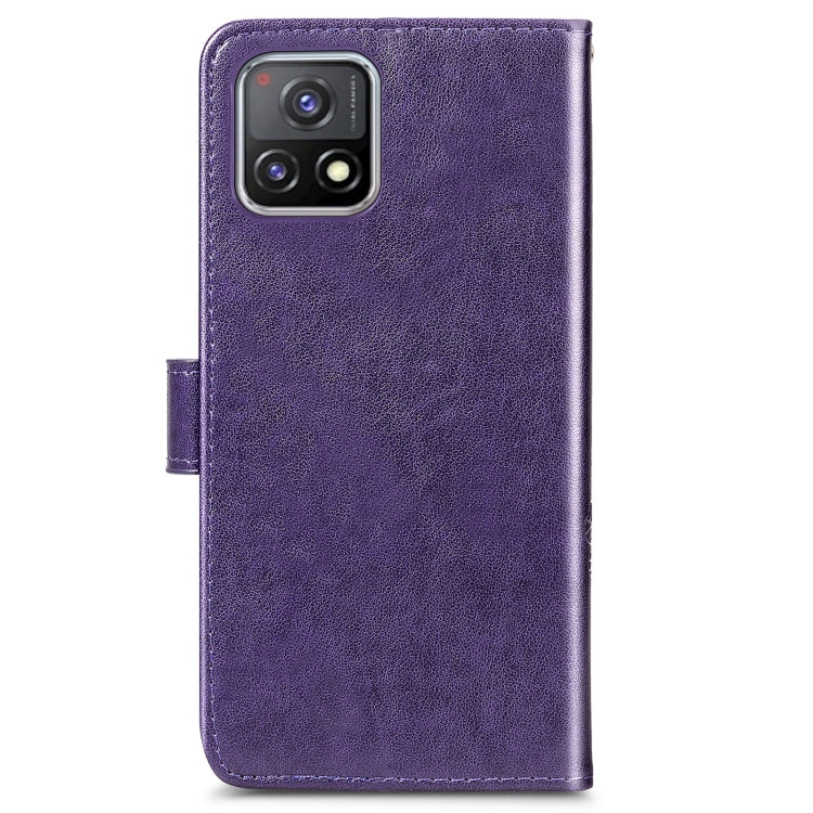 For vivo Y52s Four-leaf Clasp Embossed Buckle Mobile Phone Protection Leather Case with Lanyard & Card Slot & Wallet & Bracket Function