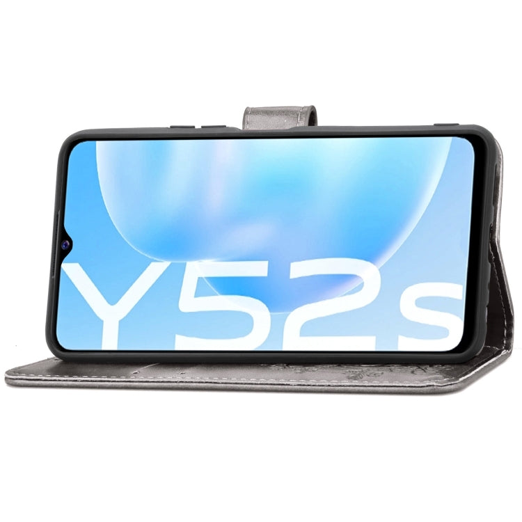 For vivo Y52s Four-leaf Clasp Embossed Buckle Mobile Phone Protection Leather Case with Lanyard & Card Slot & Wallet & Bracket Function