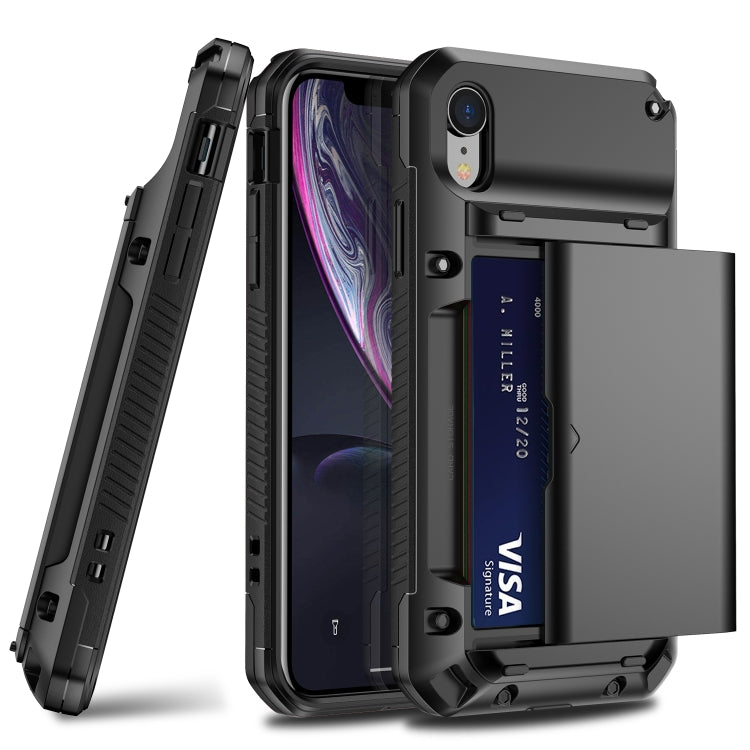 For iPhone XR PC+TPU Shockproof Heavy Duty Armor Protective Case with Slide Multi-Card Slot