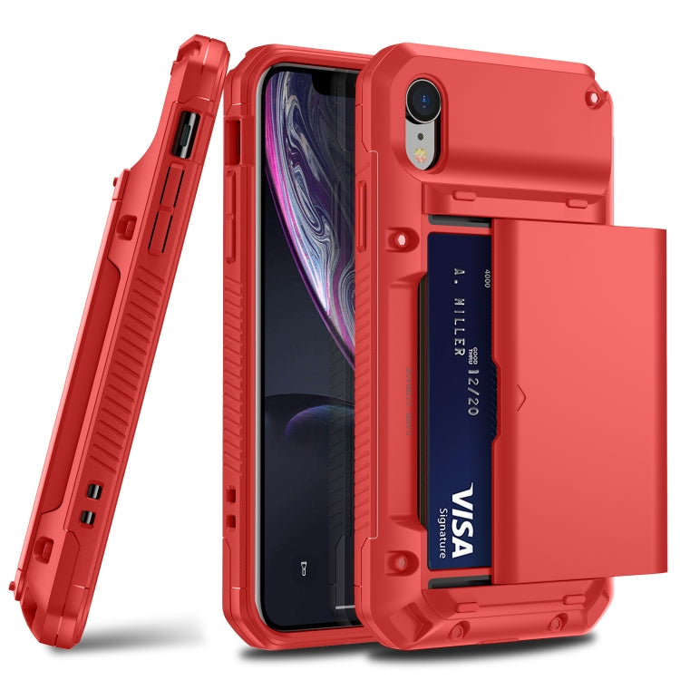 For iPhone XR PC+TPU Shockproof Heavy Duty Armor Protective Case with Slide Multi-Card Slot