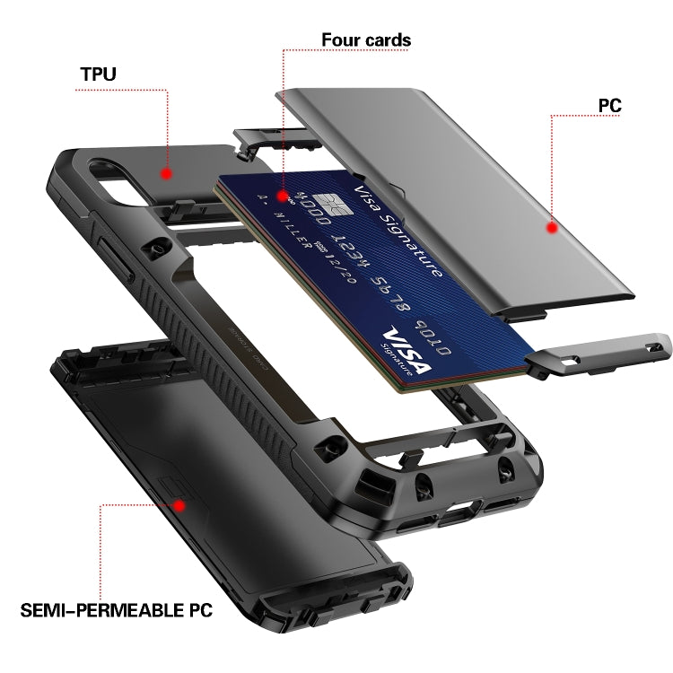 For iPhone XR PC+TPU Shockproof Heavy Duty Armor Protective Case with Slide Multi-Card Slot