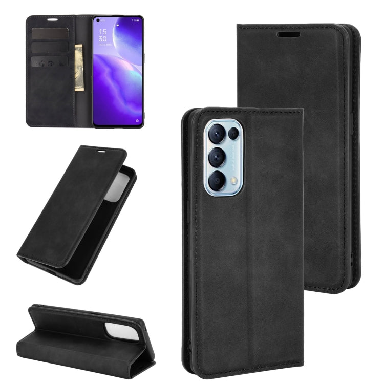 For OPPO Reno 5 5G Retro-skin Business Magnetic Suction Leather Case with Holder & Card Slots & Wallet