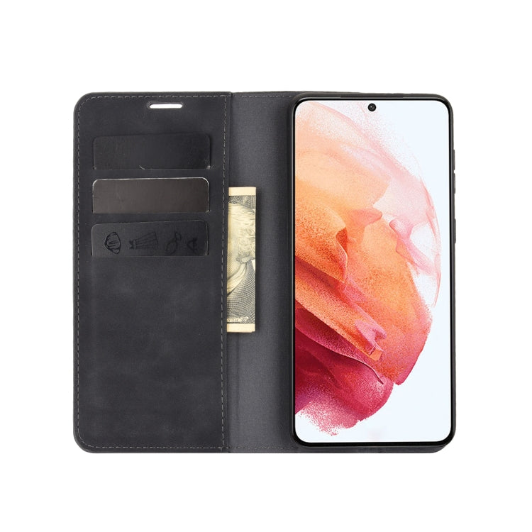 For Samsung Galaxy S21 Plus 5G Retro-skin Business Magnetic Suction Leather Case with Holder & Card Slots & Wallet