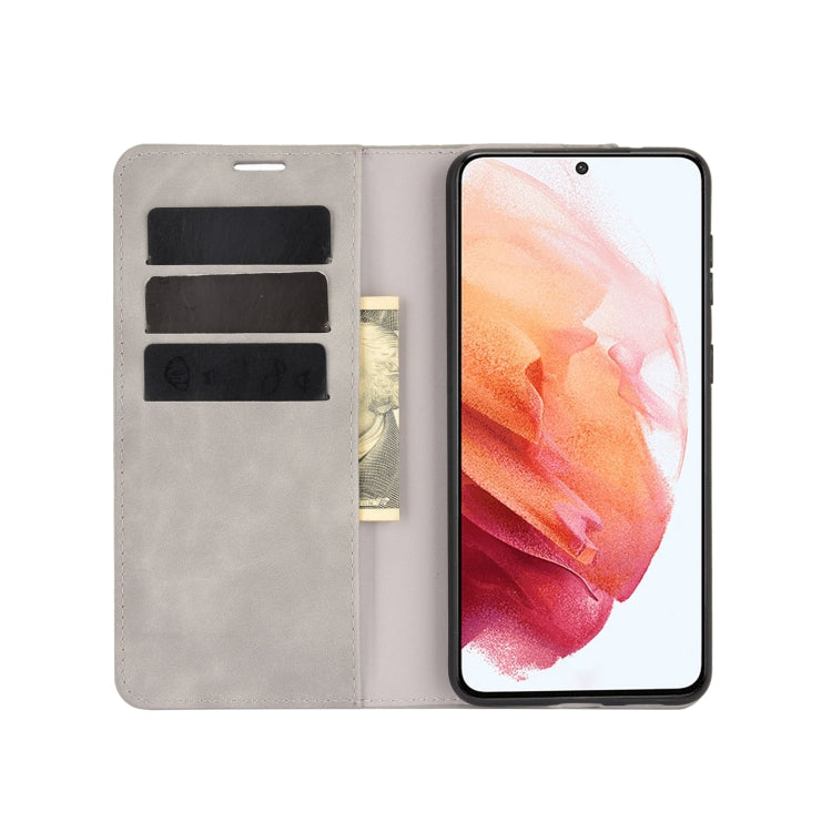 For Samsung Galaxy S21 Plus 5G Retro-skin Business Magnetic Suction Leather Case with Holder & Card Slots & Wallet
