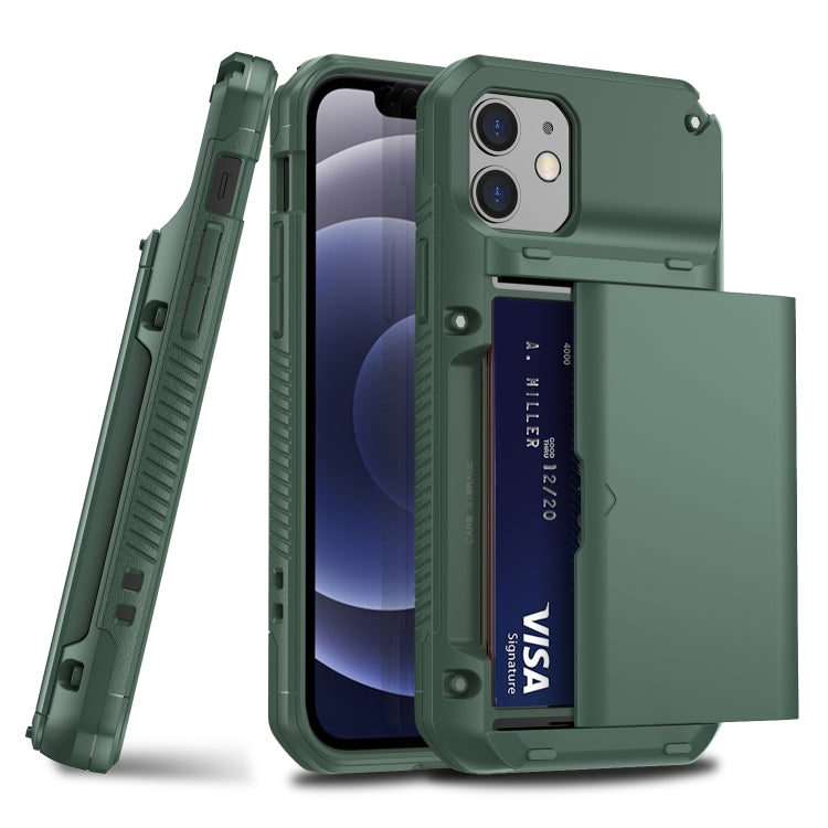 For iPhone 12 / 12 Pro Shockproof Heavy Duty Armor Protective Case with Slide Multi-Card Slot