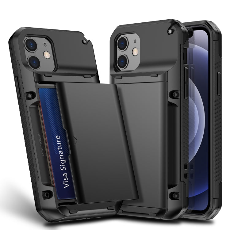 For iPhone 12 / 12 Pro Shockproof Heavy Duty Armor Protective Case with Slide Multi-Card Slot