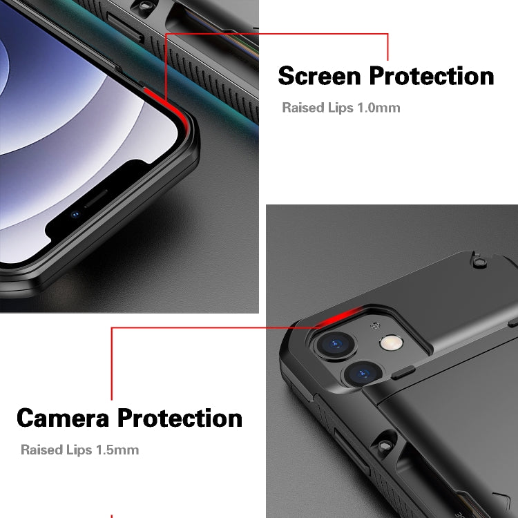 For iPhone 12 / 12 Pro Shockproof Heavy Duty Armor Protective Case with Slide Multi-Card Slot