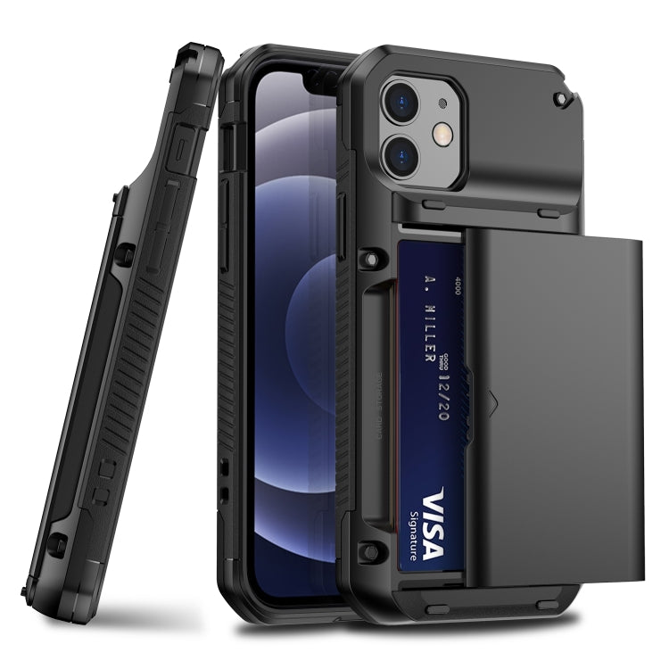 For iPhone 12 Pro Max Shockproof Heavy Duty Armor Protective Case with Slide Multi-Card Slot