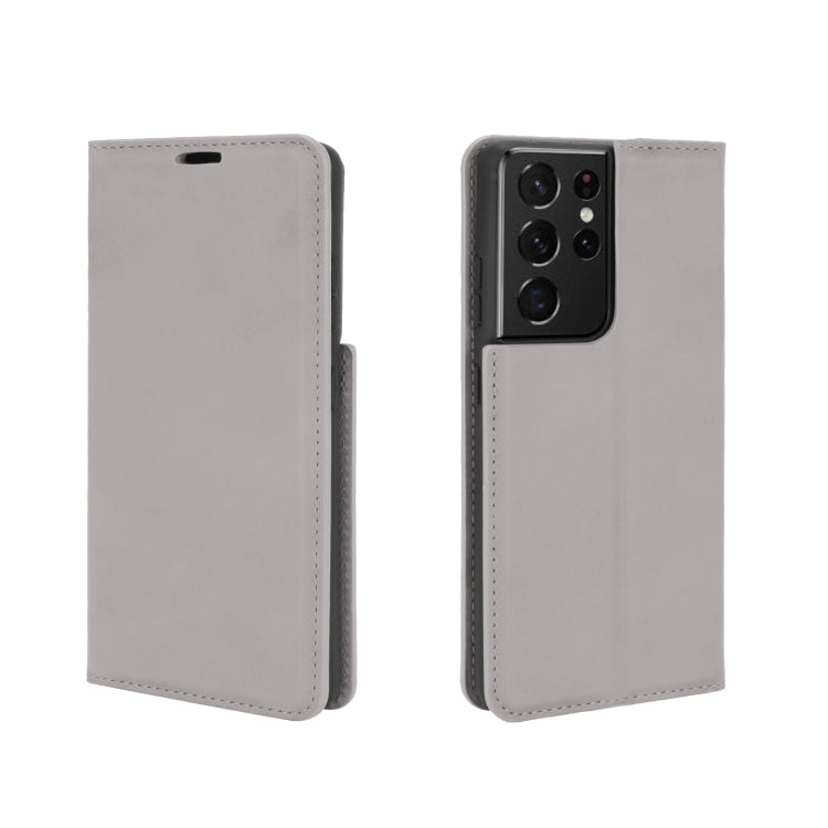 For Samsung Galaxy S21 Ultra 5G Retro-skin Business Magnetic Suction Leather Case with Holder & Card Slots & Wallet