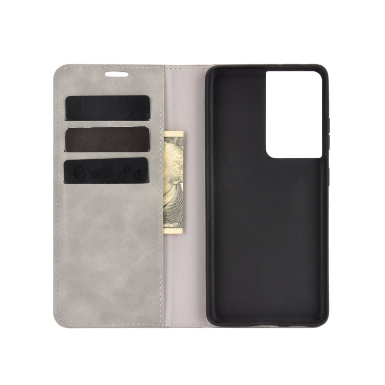 For Samsung Galaxy S21 Ultra 5G Retro-skin Business Magnetic Suction Leather Case with Holder & Card Slots & Wallet