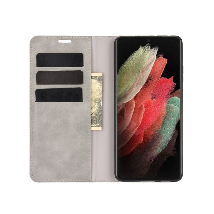 For Samsung Galaxy S21 Ultra 5G Retro-skin Business Magnetic Suction Leather Case with Holder & Card Slots & Wallet