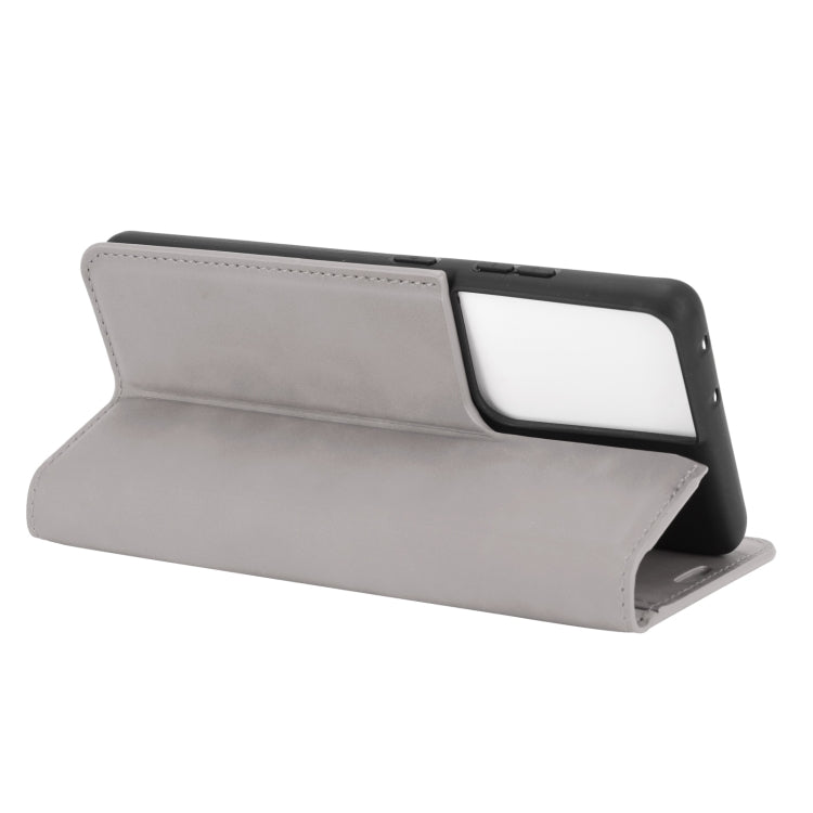 For Samsung Galaxy S21 Ultra 5G Retro-skin Business Magnetic Suction Leather Case with Holder & Card Slots & Wallet