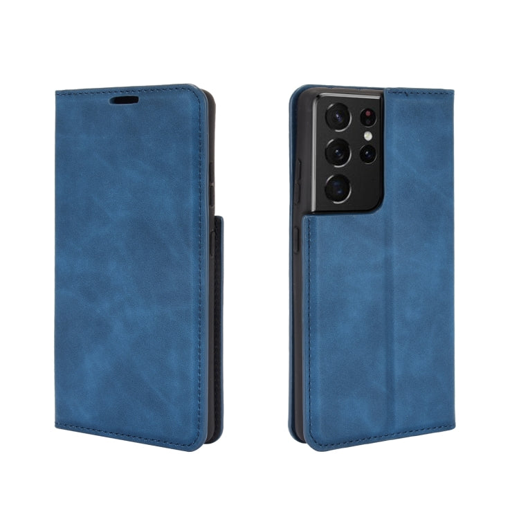 For Samsung Galaxy S21 Ultra 5G Retro-skin Business Magnetic Suction Leather Case with Holder & Card Slots & Wallet