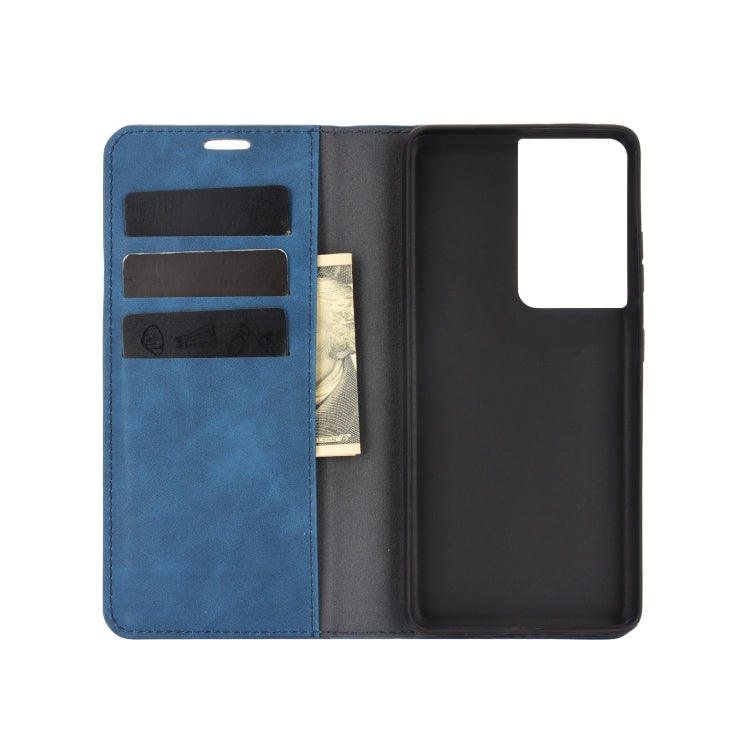 For Samsung Galaxy S21 Ultra 5G Retro-skin Business Magnetic Suction Leather Case with Holder & Card Slots & Wallet
