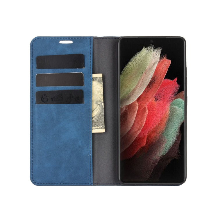 For Samsung Galaxy S21 Ultra 5G Retro-skin Business Magnetic Suction Leather Case with Holder & Card Slots & Wallet