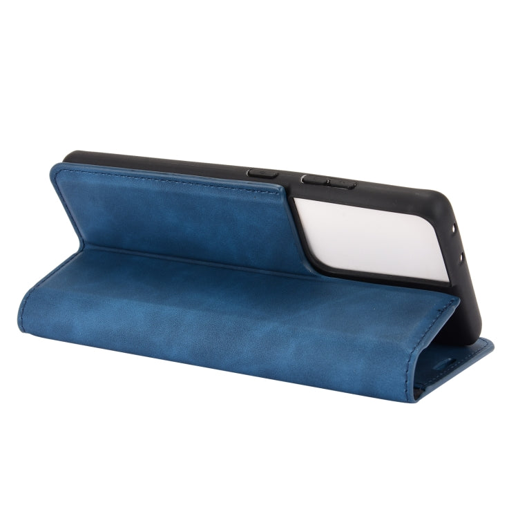 For Samsung Galaxy S21 Ultra 5G Retro-skin Business Magnetic Suction Leather Case with Holder & Card Slots & Wallet