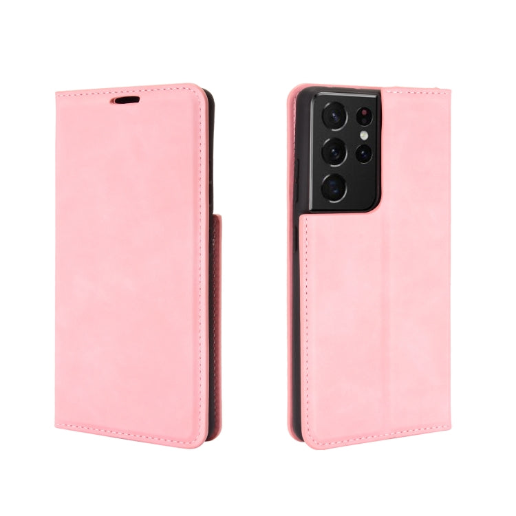 For Samsung Galaxy S21 Ultra 5G Retro-skin Business Magnetic Suction Leather Case with Holder & Card Slots & Wallet