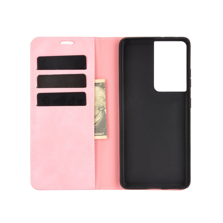 For Samsung Galaxy S21 Ultra 5G Retro-skin Business Magnetic Suction Leather Case with Holder & Card Slots & Wallet