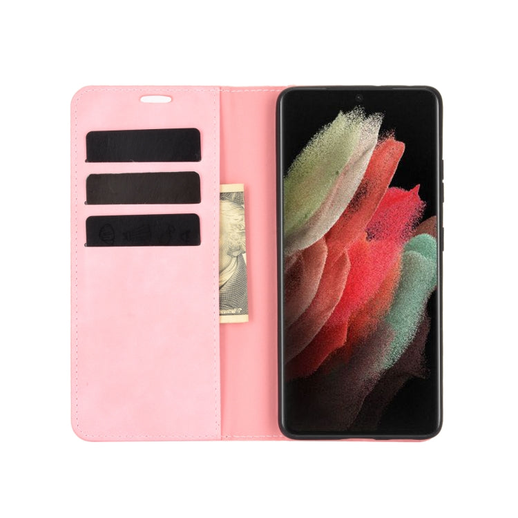 For Samsung Galaxy S21 Ultra 5G Retro-skin Business Magnetic Suction Leather Case with Holder & Card Slots & Wallet