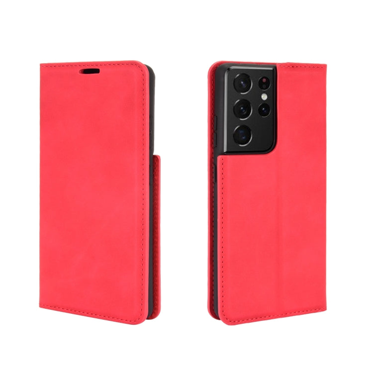 For Samsung Galaxy S21 Ultra 5G Retro-skin Business Magnetic Suction Leather Case with Holder & Card Slots & Wallet