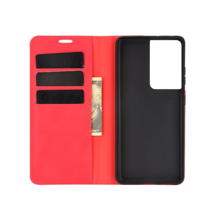 For Samsung Galaxy S21 Ultra 5G Retro-skin Business Magnetic Suction Leather Case with Holder & Card Slots & Wallet