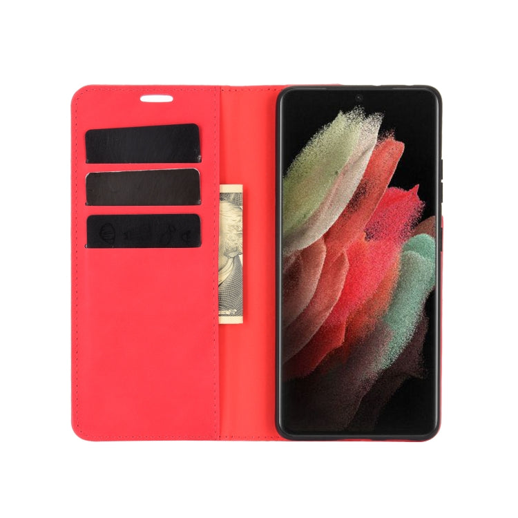 For Samsung Galaxy S21 Ultra 5G Retro-skin Business Magnetic Suction Leather Case with Holder & Card Slots & Wallet