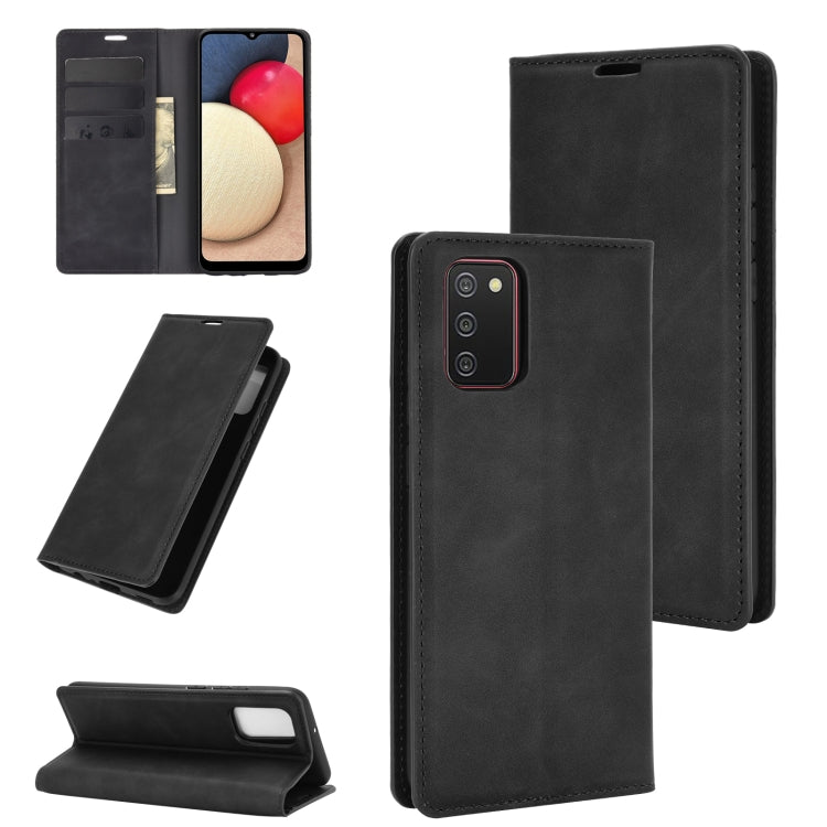 For Samsung Galaxy A02s (US Version) / M02s Retro-skin Business Magnetic Suction Leather Case with Holder & Card Slots & Wallet