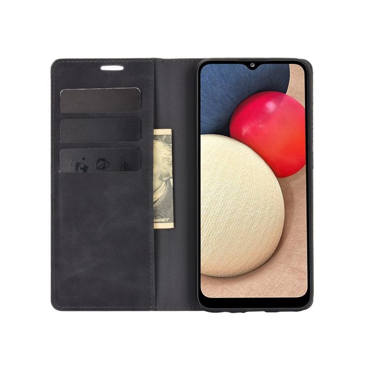 For Samsung Galaxy A02s (US Version) / M02s Retro-skin Business Magnetic Suction Leather Case with Holder & Card Slots & Wallet