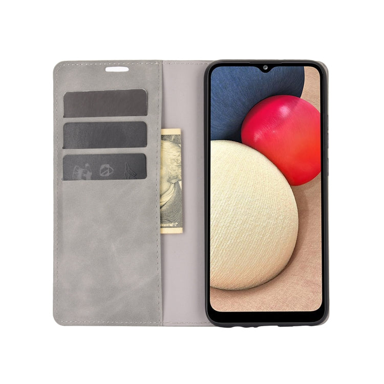 For Samsung Galaxy A02s (US Version) / M02s Retro-skin Business Magnetic Suction Leather Case with Holder & Card Slots & Wallet